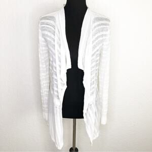White + Warren white striped open front linen blend cardigan size Medium